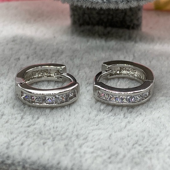 Sterling Silver 925 CZ Hoop Earrings - Picture 5 of 6